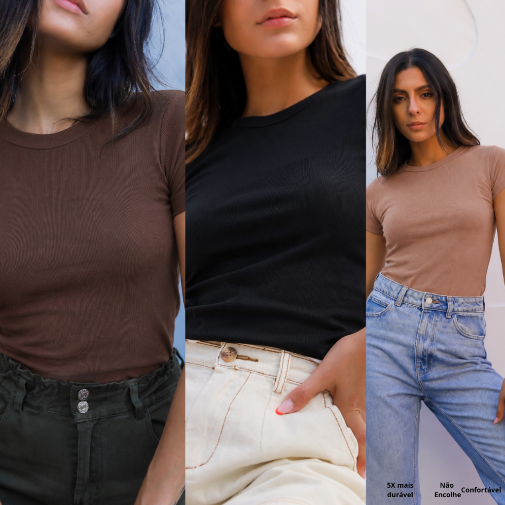 KIT Blusa Feminina Baby Look Ribana Manga Curta Canelada Com Elastano Camiseta Blusa Estilosa e Elegante