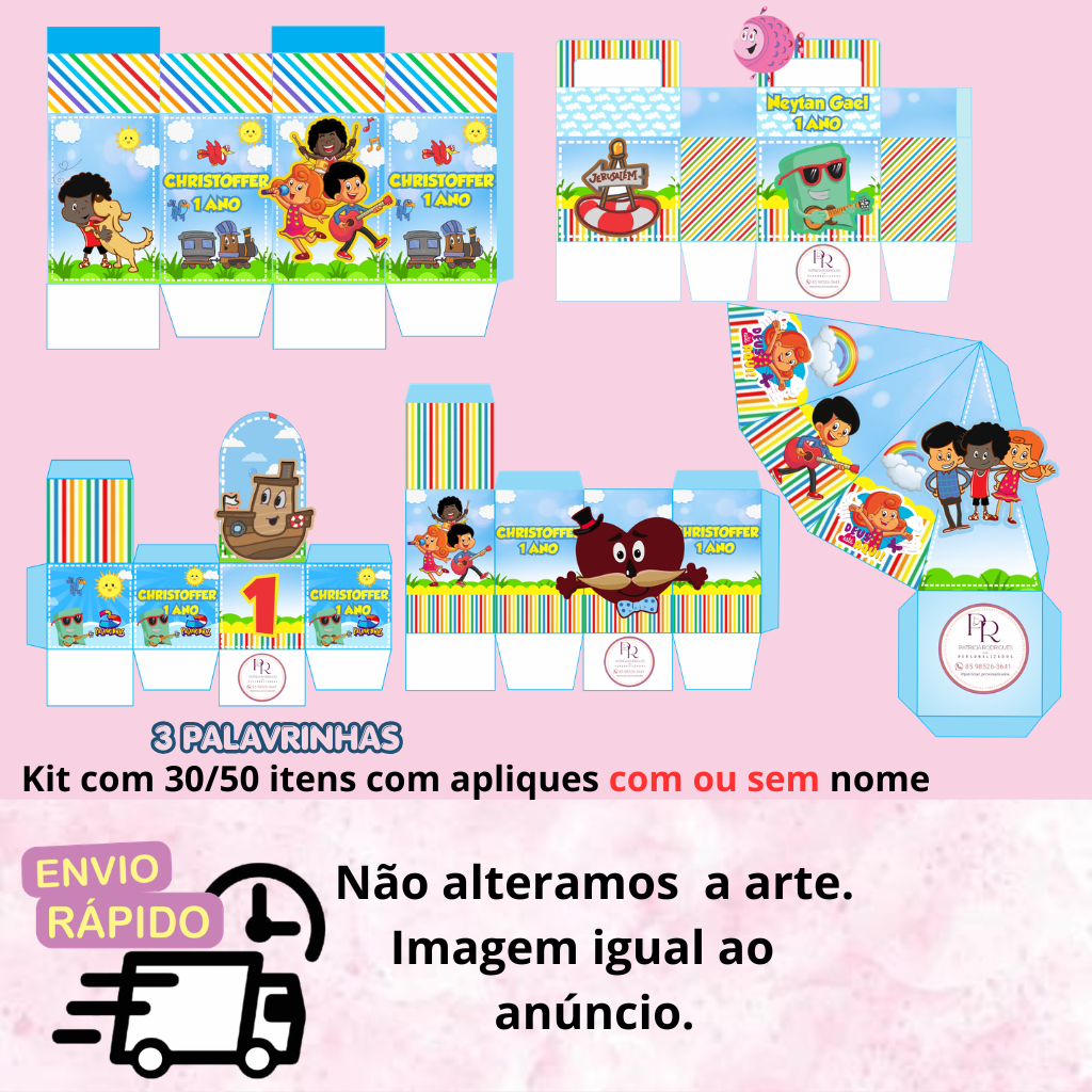 Kit C/50 Caixinhas de Lembrancinhas 3 Palavrinhas – Personalizadas para Festa – Itens Impressos