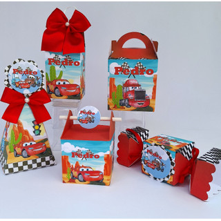 Kit Festa Relampago McQueen Carros + Brinde/Lembrancinha de Festa/Aniversário/Caixas Milk Piramide/Caixas Personalizada