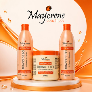 Kit Tutano de Boi Maycrene Shampoo Condicionador Máscara 500ml Blindagem Capilar Anti Queda com Queratina e D-Pantenol