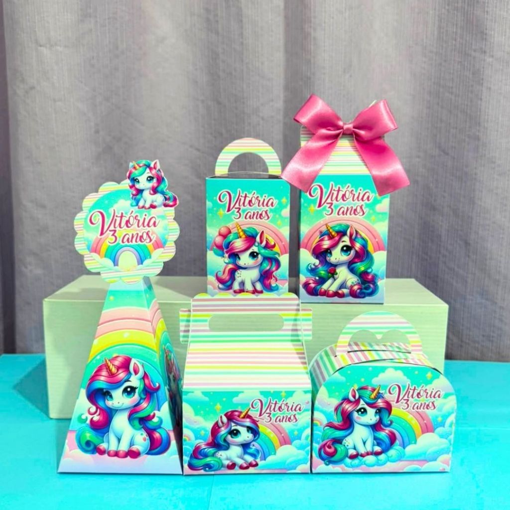 Kit Festa Unicórnio Caixinhas personalizadas -Pegue e Monte -  Lembrancinha de festa Infantil aniversário.