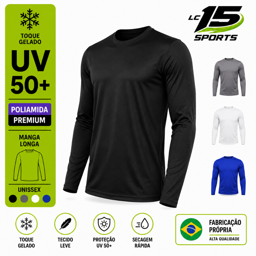 Camiseta Térmica Poliamida Proteção UV50+ Premium Manga Longa - Unissex