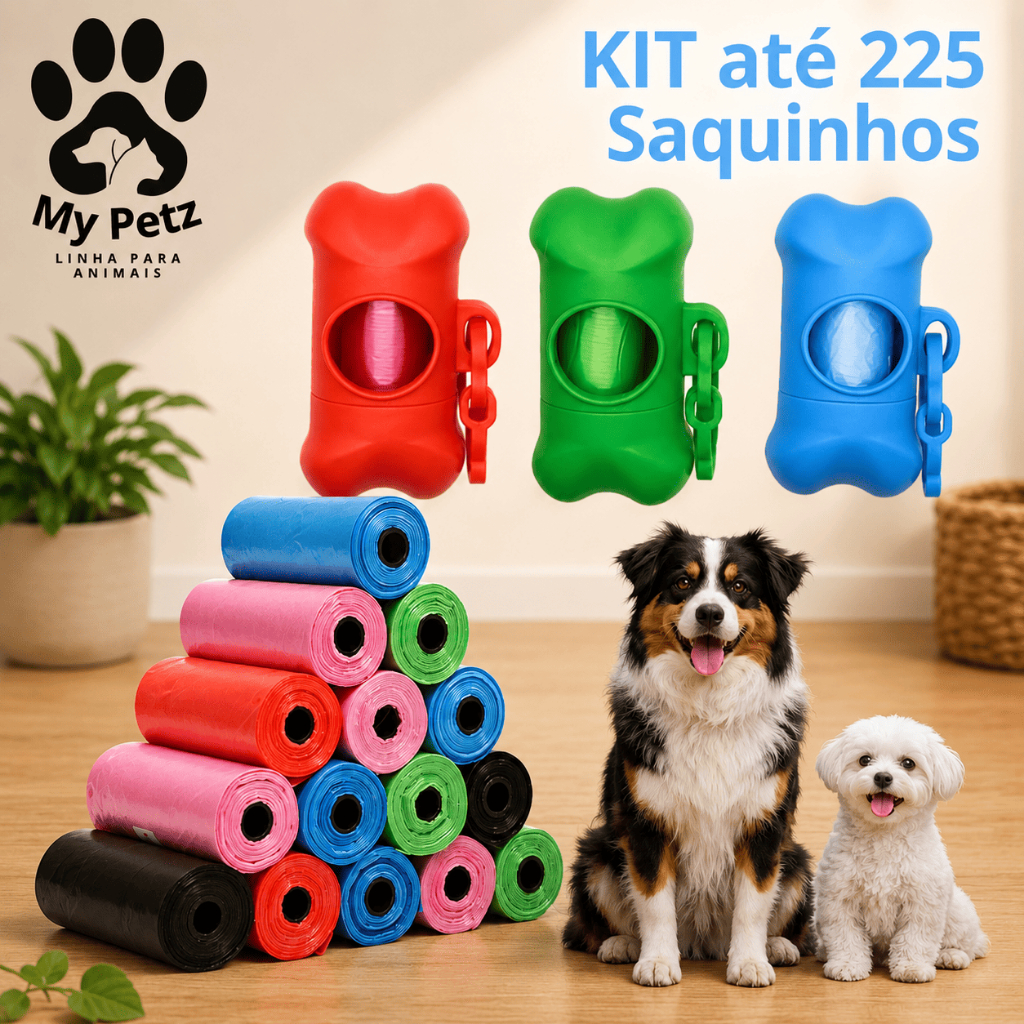 Refil Até 225 Saquinhos + Suporte Cata Coco de Lixo Pet Para Cão, Gato, Cata Coco Cachorro Pet