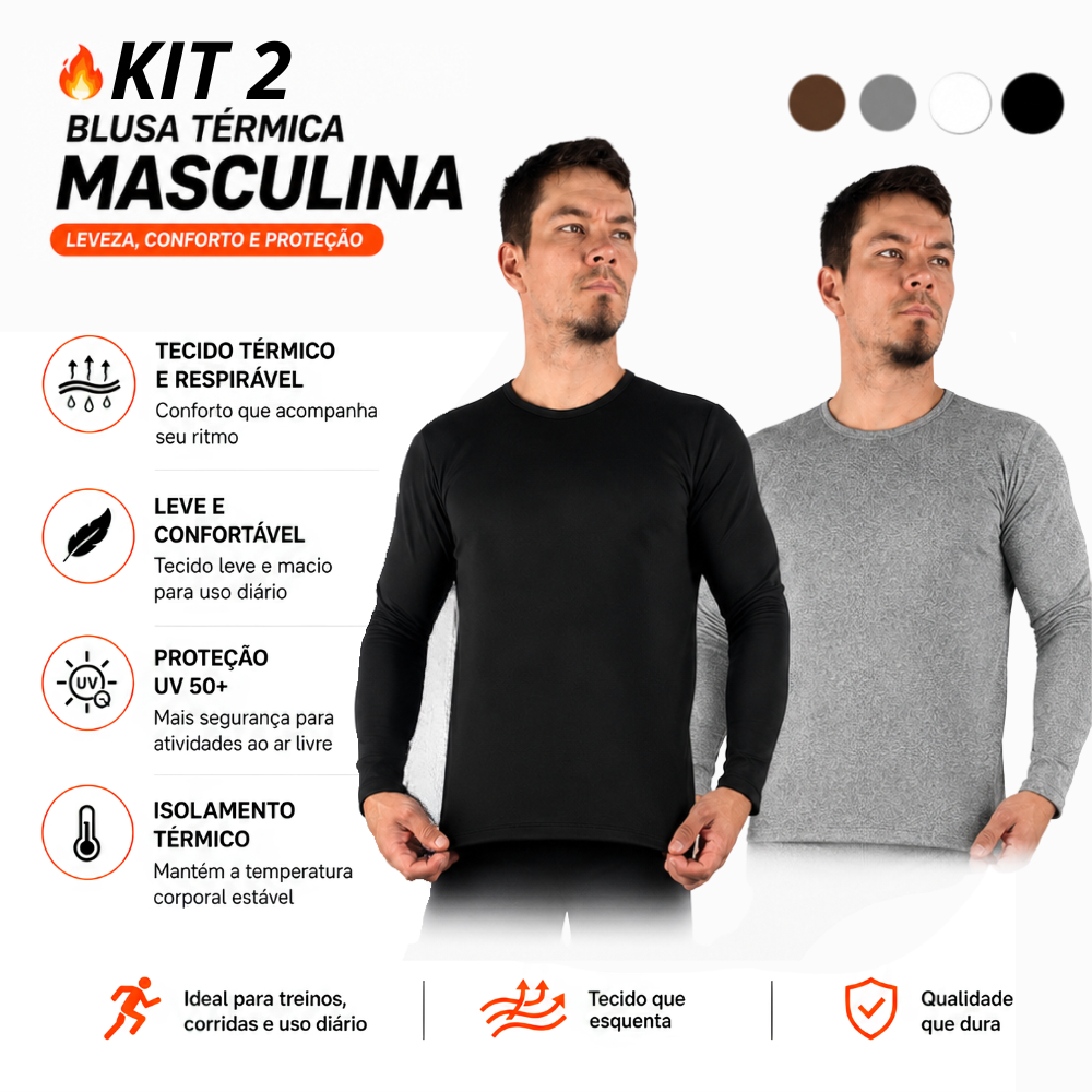 Kit c/ 02 Blusas Masculina Térmica Pelúciada Manga Longa Segunda Pele Inverno