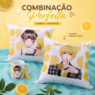 Kit Caneca + Almofada Anime Almofada Estampada Frente e Verso com Caneca Personalizada