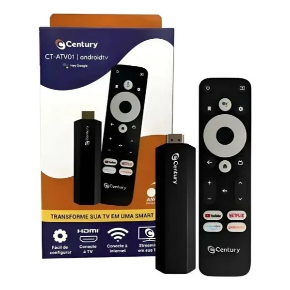 Receptor Century Smart TV Android Stick Full HD 8GB Comando De Voz, CT-ATV01