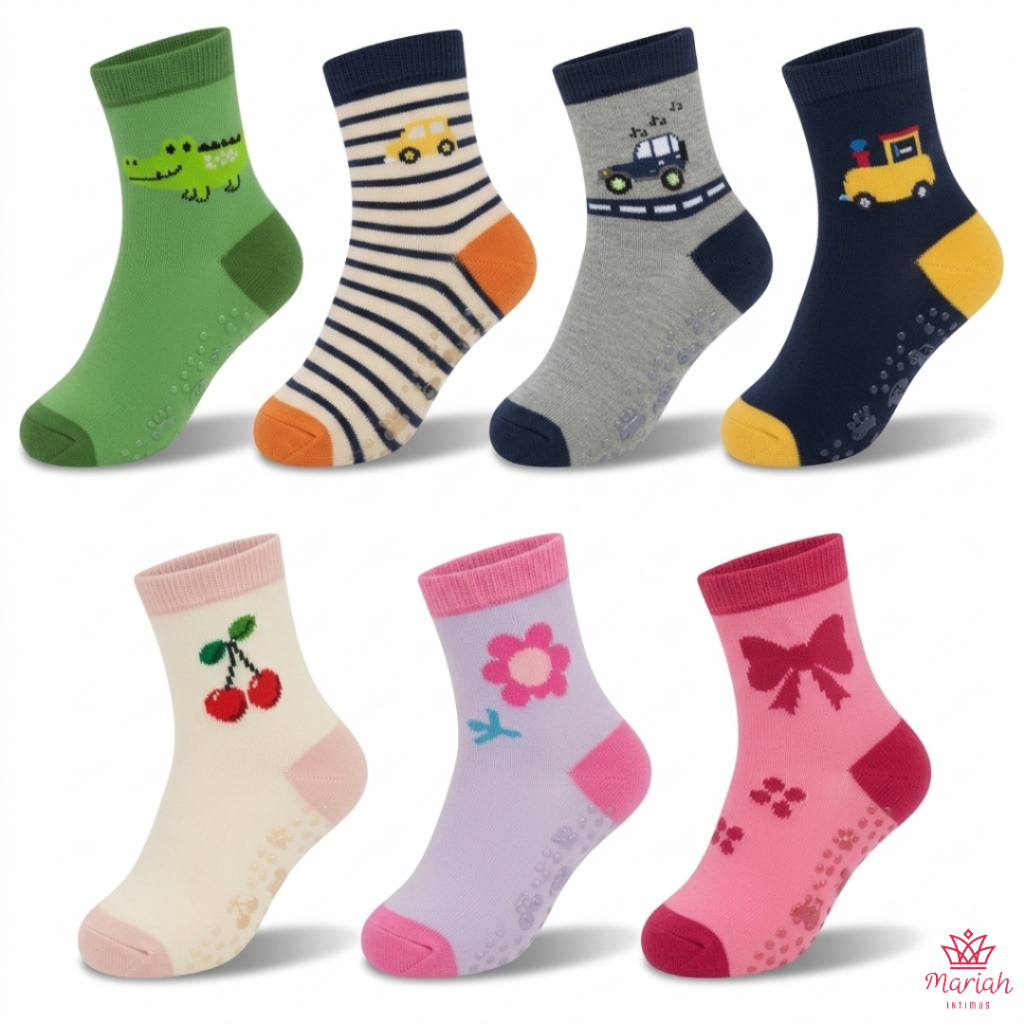 Kit 12 ou 6 Pares Meias Infantil Bebê Antiderrapante Algodão Menina Menino Sortidas