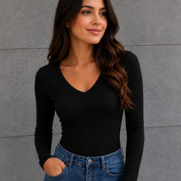 Blusa Feminina Manga Longa V Segunda Pele Suplex Premium