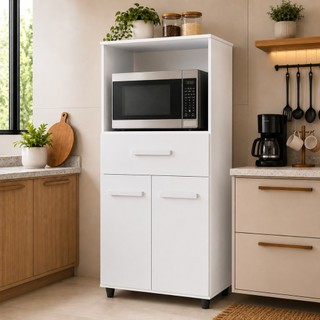 Balcão Multiuso Luna Para Forno ou Micro-ondas Com 2 Portas 1 Branco Gaveta Compacto e Resistente - Moblyar