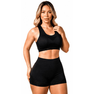Conjunto Top + Short Academia Feminino Cintura Alta Fitness top academia conjunto esportivo feminino para treino