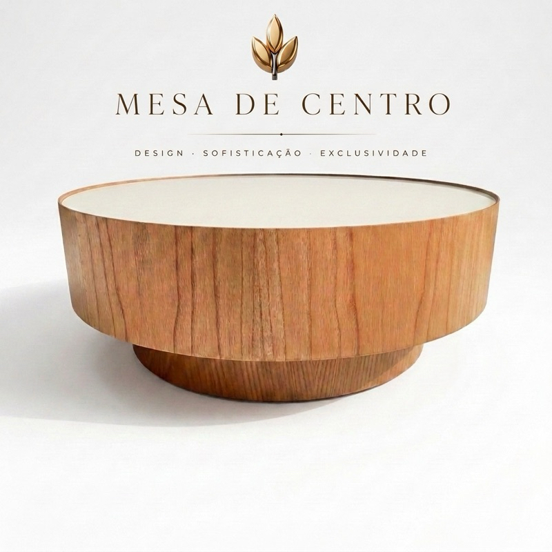 Mesa De Centro Moderna Decorativa Redonda Luxo Amadeirada Para Decorar Sala De Estar 80cm