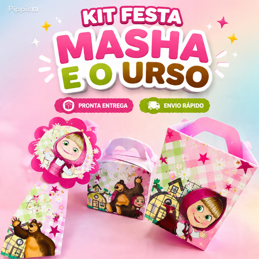 Masha e o Urso Kit Personalizado Lembrancinhas para Festa Caixinhas Personalizadas Mêsversário Aniversário
