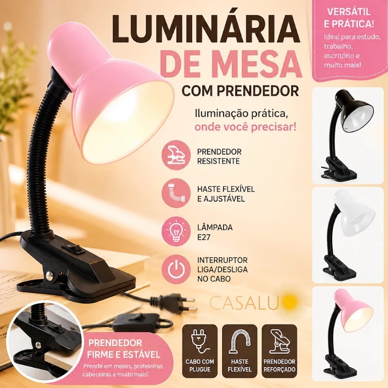 Luminária de Mesa Abajur Estilo Pixar Grande 60cm Articulada Regulável Para Manicure Estudo Leitura