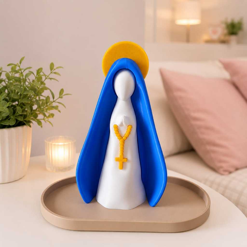 Nossa Senhora Aparecida decoração religiosa católica com bandeja porta objetos. Cantinho da oração. Decoração cristã.