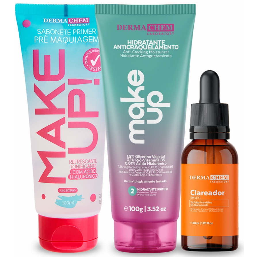 Kit Skincare Dermachem Primer Pré Maquiagem + Hidratante Primer + Sérum Facial 30ml