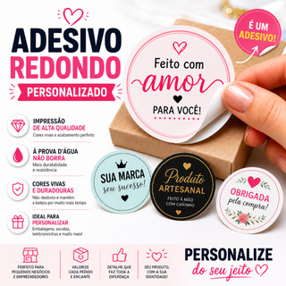 100 Adesivos Personalizados Com Sua Logo Etiqueta Adesiva Redonda Para Empresa Marca Emba…