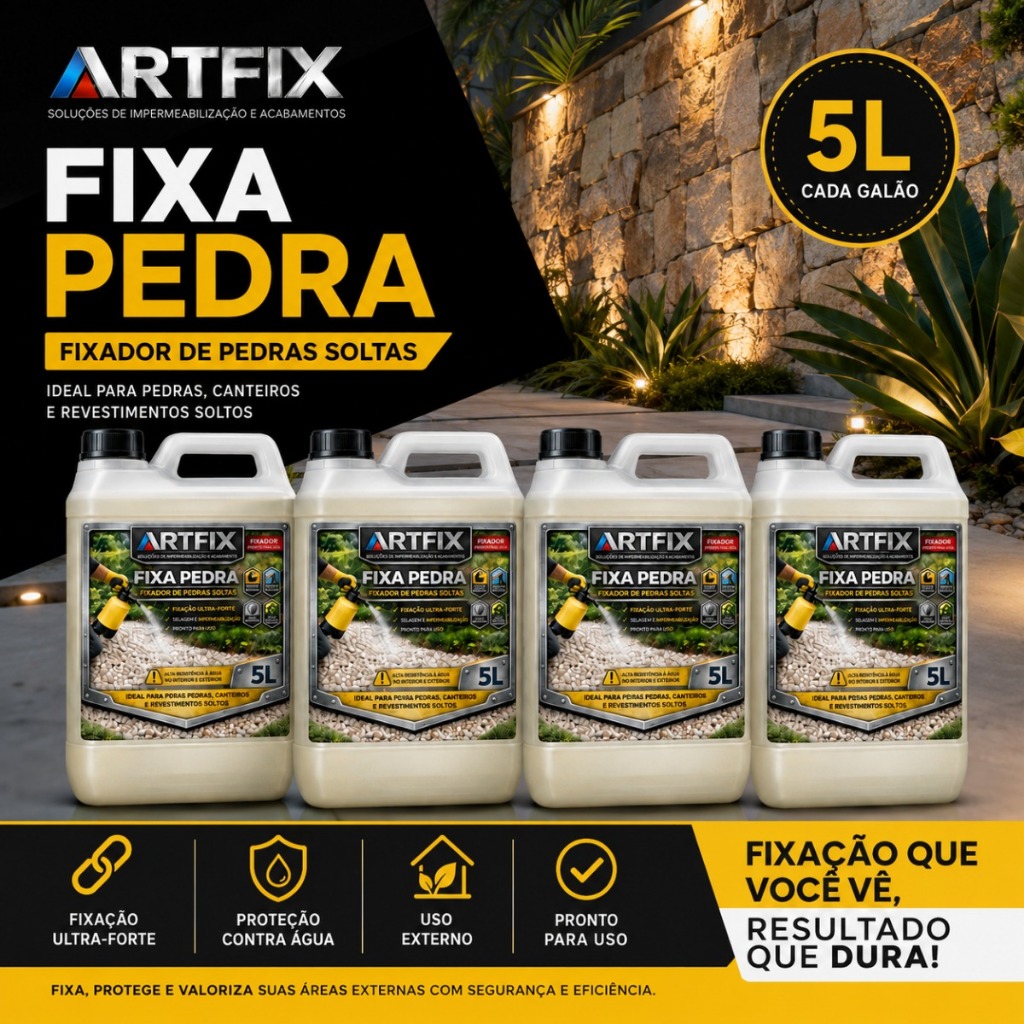 Fixador de Pedras Artfix 5L Kit 4 Unidades Mantém Drenagem em Calçadas Caminhos e Áreas Externas
