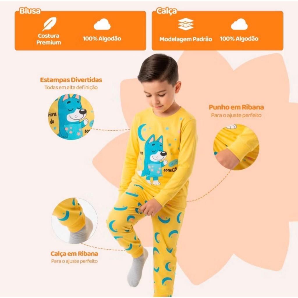 Kit 4 Peças Pijama Infantil Masculino Inverno Manga Longa Estampados Confortáveis