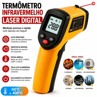 Termômetro Infravermelho Laser Digital -50°C a 400°C Industrial e Culinário