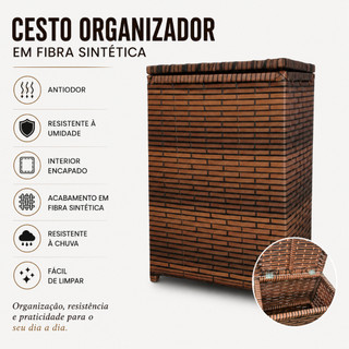 Cesto de Roupa Suja Fibra Sintética Roupeiro Organizador de Brinquedos Banheiro 25x40x55(Já Montado)