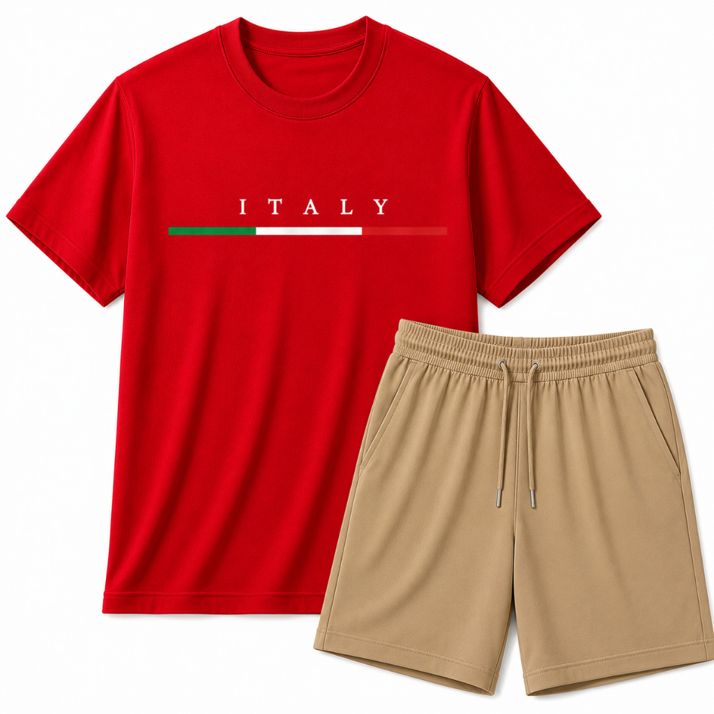 Conjunto Masculino Camiseta Italy  + Bermuda  Moletinho Casual Verão Academia Confortável