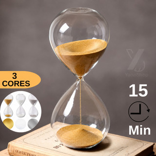 Ampulheta de Vidro 15 Minutos Decorativa - Relógio de Areia Colorida 17cm