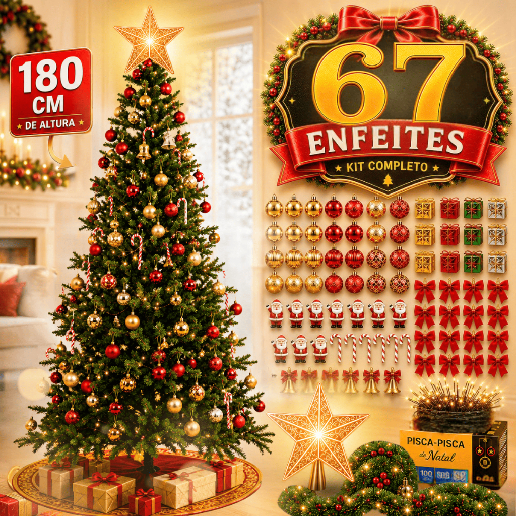 Árvore Natal Pinheiro 180cm Enfeitada Decorada Promoção Luxo Nevada Verde Estrela Pisca LED 1,80m