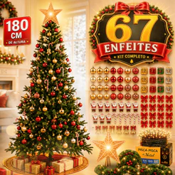 Árvore Natal Pinheiro 180cm Enfeitada Decorada Promoção Luxo Nevada Verde Estrela Pisca LED 1,80m