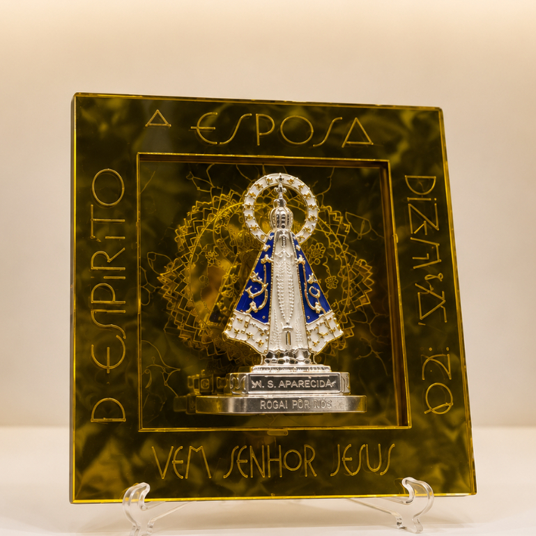 Nicho Nossa Senhora Aparecida Acrílico Dourado Decorativo Quadro Religioso Católico Presente