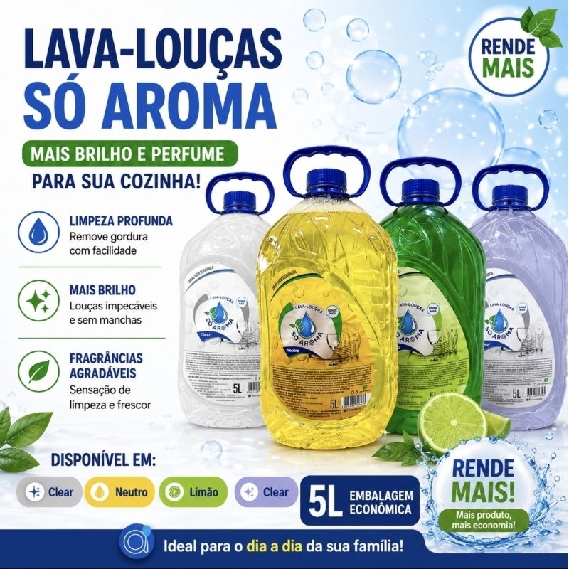 Detergente So Aroma Lava Louças 5L - Limpeza Profunda, Rende Muito e Brilho Intenso