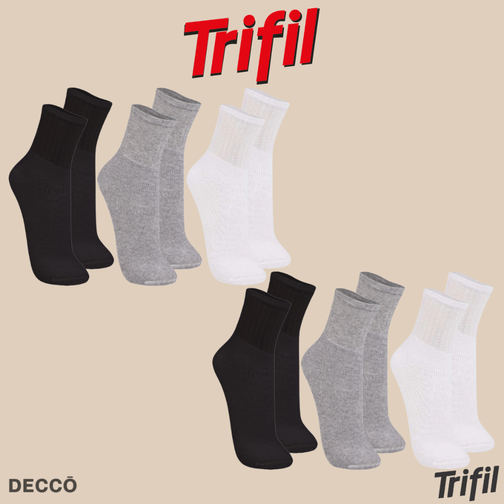 Kit com 12 Pares de Meias Trifil Sport Modelo Cano Médio Lisa Básica Esportiva C