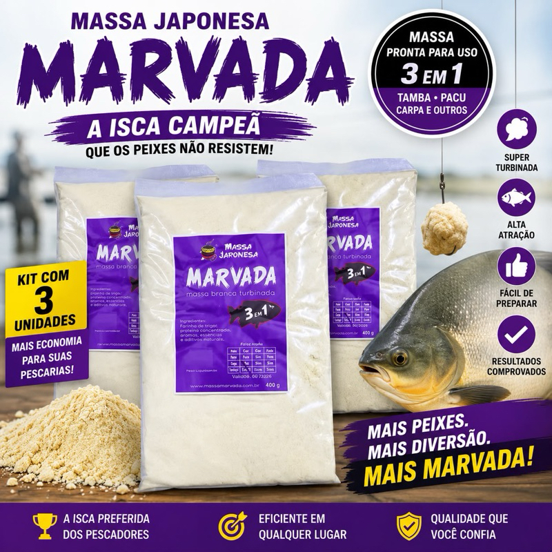 Isca Massa Japonesa kit3 Marvada Branca tamba pacu