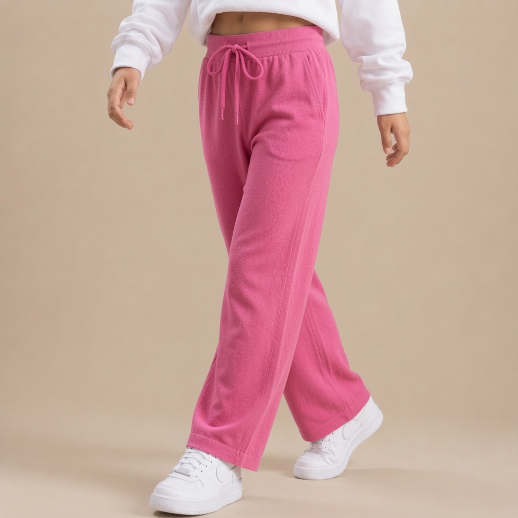 Calça de Malha Infantil Wide Leg Juvenil Menina Pantalona de Malha Cintura Alta Escolar 08 ao 16