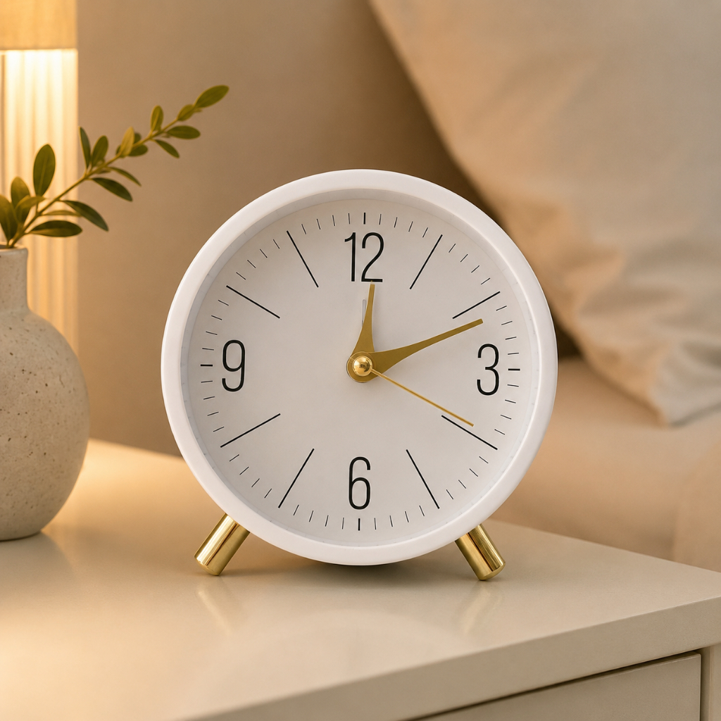 Relógio Minimalista Branco Despertador de Mesa 12cm Analógico Decoração Quarto Sala Escritório