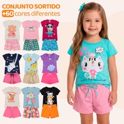 Kit Sortido 20 Peças de Roupas Infantil Menina (10 Camisetas + 10 Bermudas) Kit 10 Conjuntos Menina