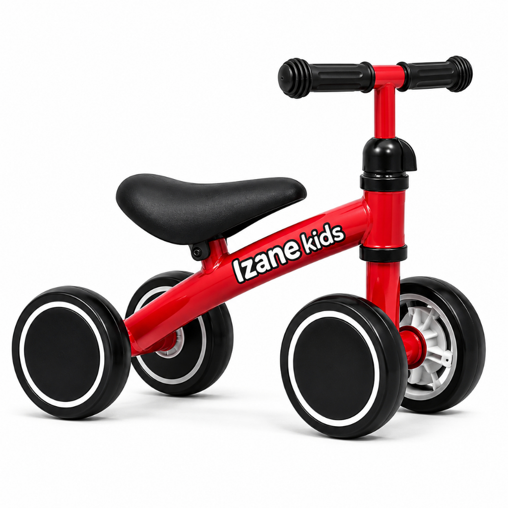 Bicicleta Infantil de Equilibrio Izane Kids Sem Pedal 4 Rodas Andador Bebe Balance Bike Vermelha