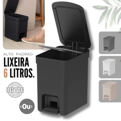 Lixeira com Pedal 6L OU Trium Alto Padrão OU Lixo Compacto Moderna para Banheiro e Cozinha