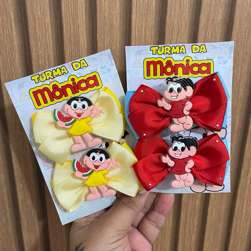 Par de Laços Temático Magali e Mônica Duplinha Acessório Infantil Na Presilha