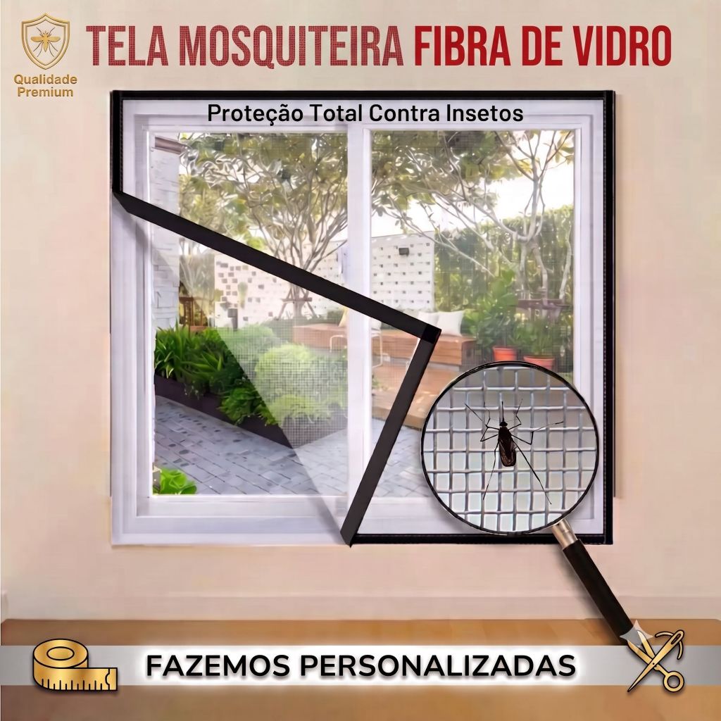 Tela Mosquiteira em Fibra de Vidro com Velcro  Para Janelas Resistente