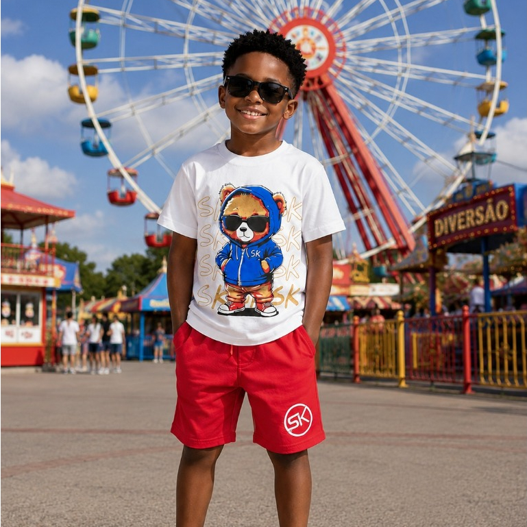 Conjunto infantil masculino short e camisa juvenil verão do 2 ao 14 moletinho