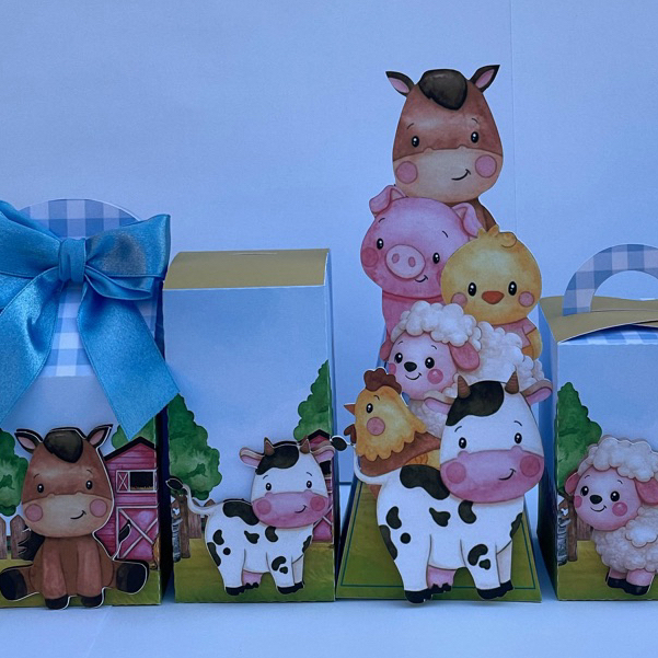 KIT FESTA FAZENDINHA AZUL MENINO,PEGUE E MONTE/CAIXINHAS PERSONALIZADAS,LEMBRANCINHAS