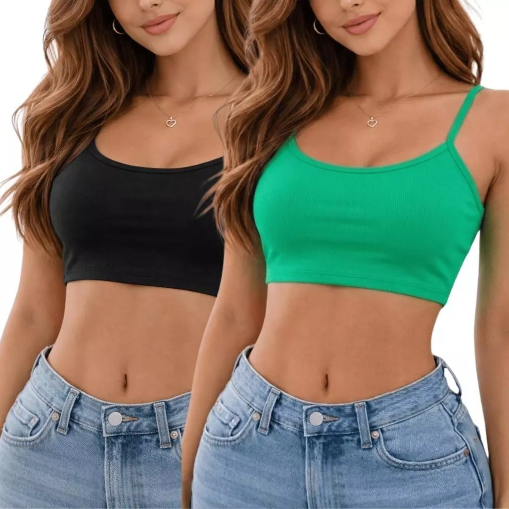 Kit com 2 Cropped Feminino Alcinha Suplex Blogueira Verão Blusinha Básica Confortável Praia Academia