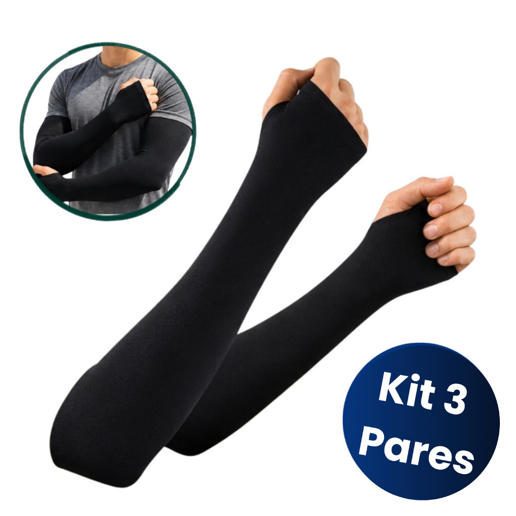 Kit 3 Pares Manguitos UV50+ Proteção Solar Compressão Moto Bike Corrida Ciclismo Academia Unissex