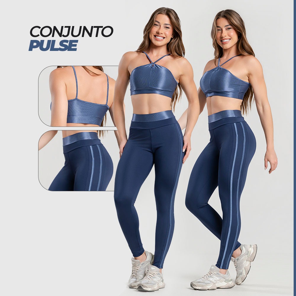 Conjunto Fitness Feminino Zero Transparência - Top com Forro e Abertura para Bojo + Calça com Listras Laterais · foto 2