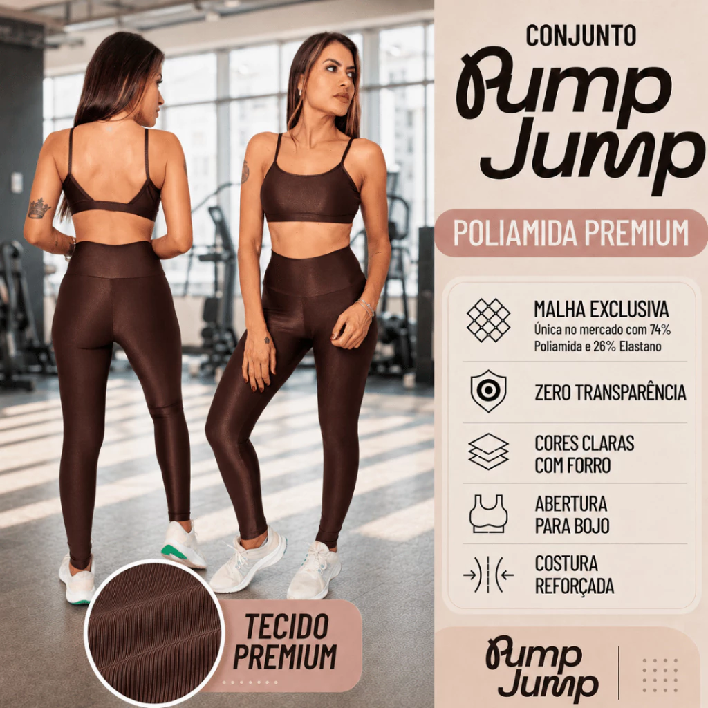 Conjunto Fitness Feminino Top Fita Costas Abertas + Legging Cintura Alta Micro Canelada Poliamida Premium — imagem 1