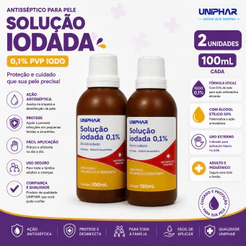 Kit 2 Solução Iodada 0,1% 100ml Uniphar Antisséptico Para Pele Uso Externo