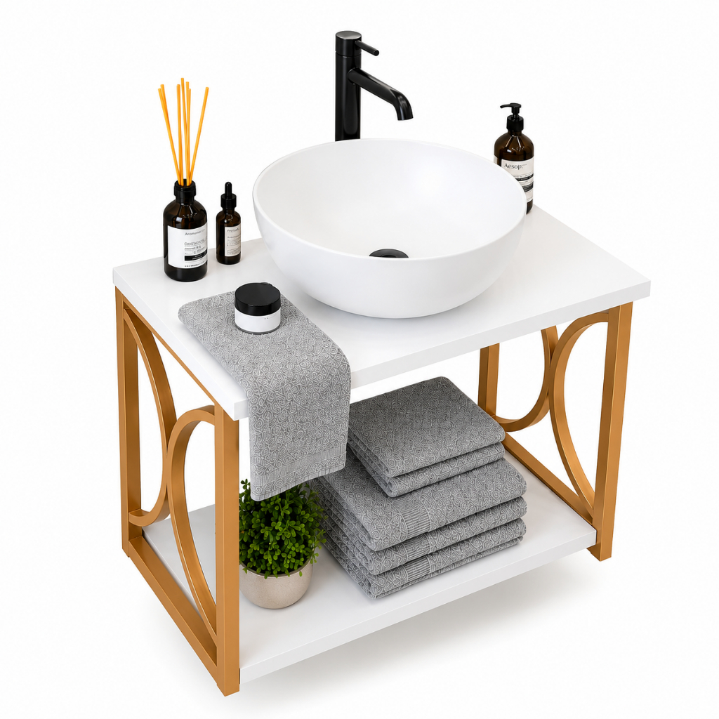 Gabinete Banheiro Estilo Industrial + Cuba Sobreposta MDF Armário + Pia Moderno Compacto Premium