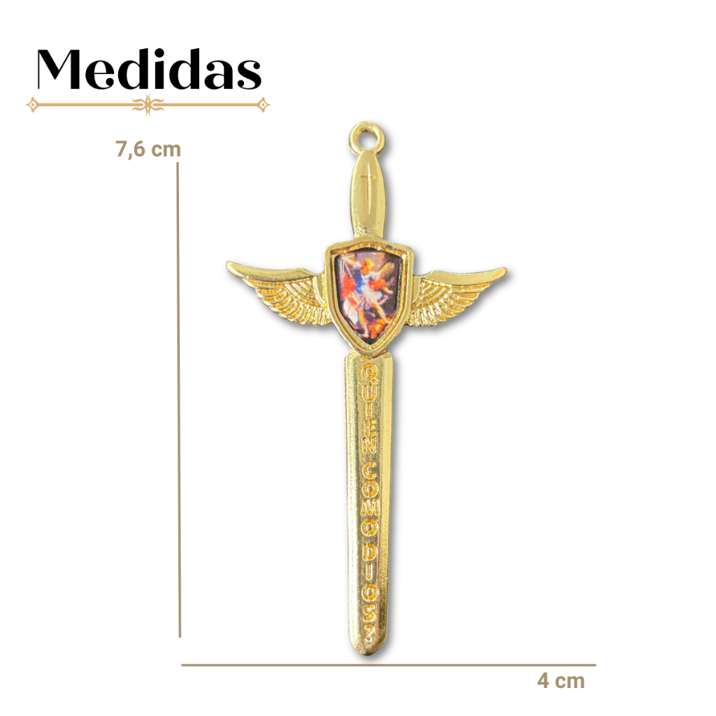 Kit Pingente Espada São Miguel Arcanjo Dourado Cataforético Com Asas Para Terços Colares Fé Proteção