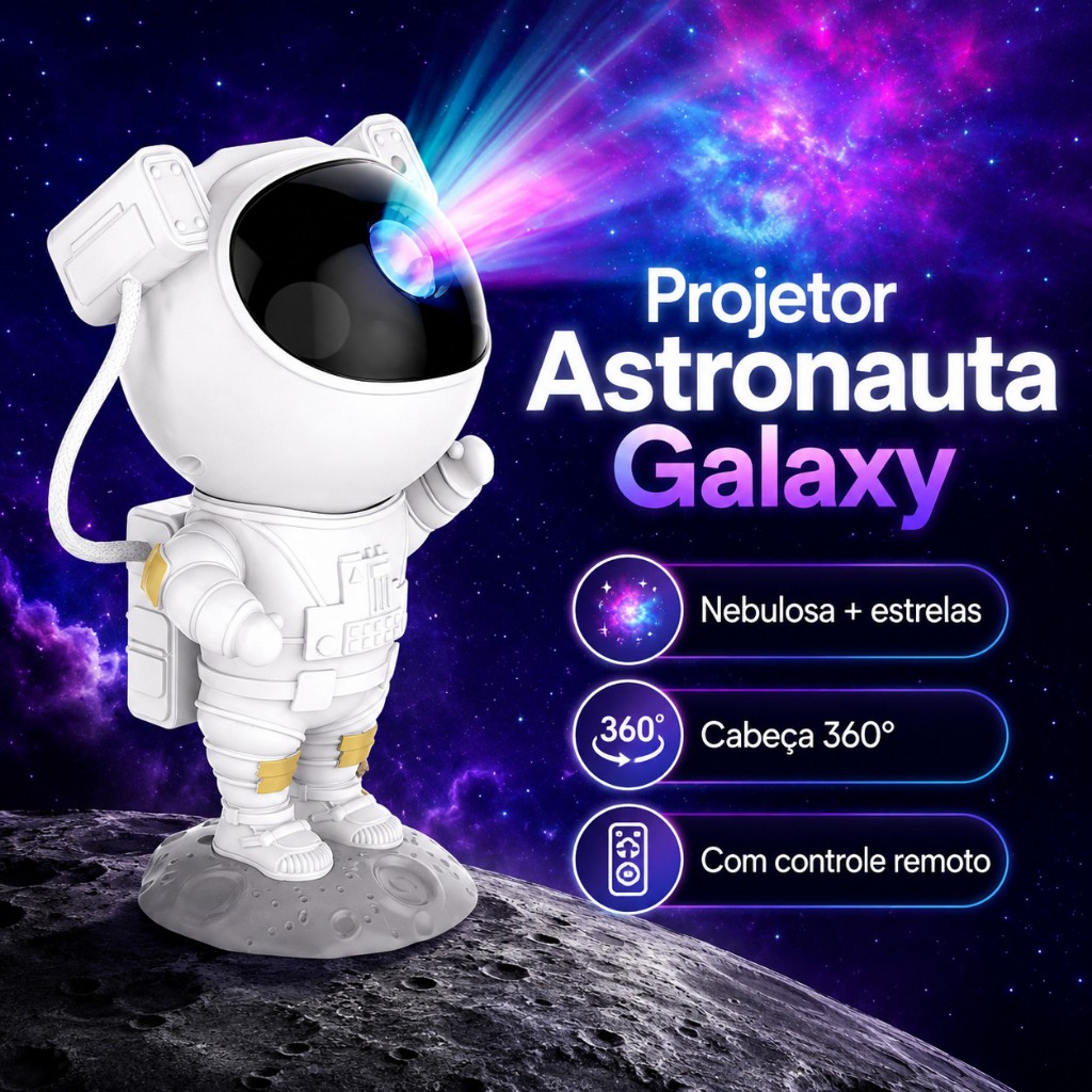 Imagem Astronauta Projetor De Luz led Estrela Galáxia Nebulosa Controle USB