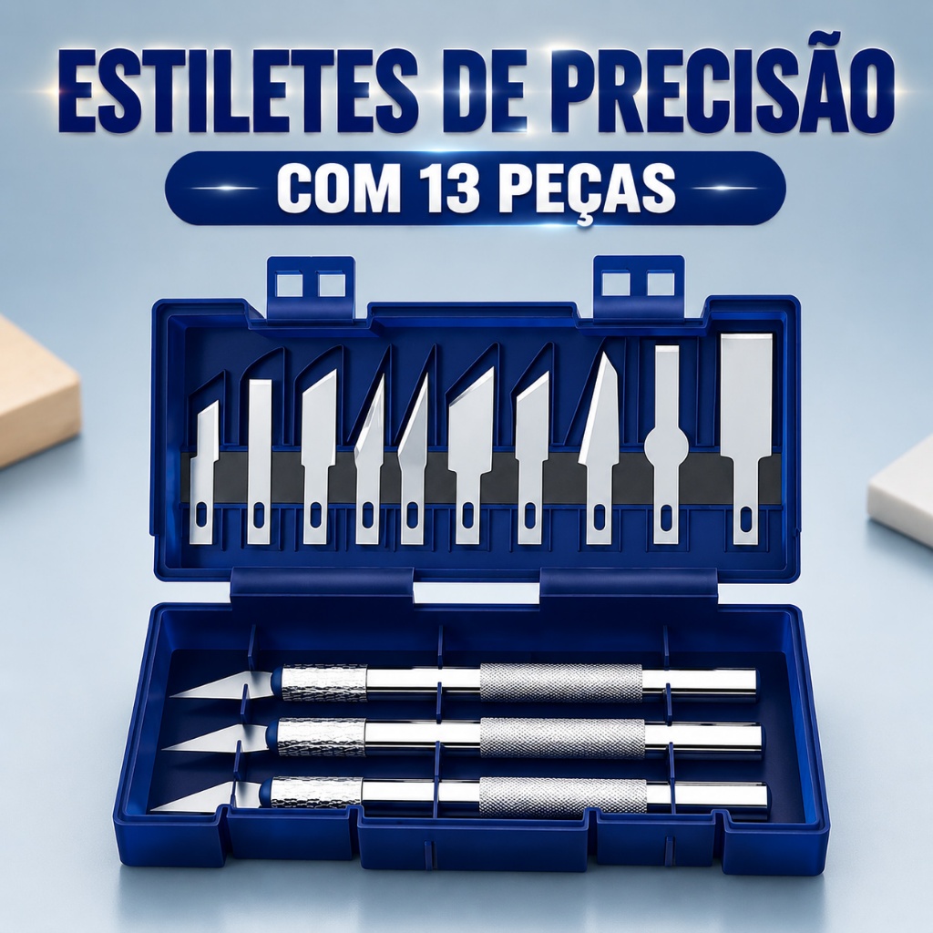 Kit Estiletes Precisão 13 Peças com Estojo Magnético - Ideal para Artesanato, Modelismo e Trabalhos Manuais